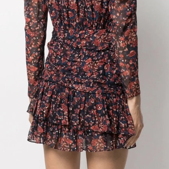 Ulla Johnson Cecily Cosmos Mini Dress Silk Blend Long Puff Sleeve Ruffle Floral - Picture 4 of 16
